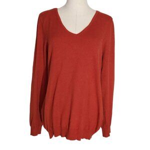Love Ellie Burnt Orange Criss Cross Strappy Back V-Neck Sweater Women's Size L